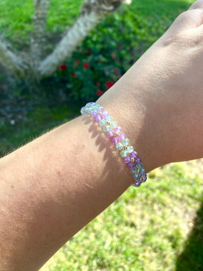 Cute Dainty Pastel Green and Purple Crystal Beaded Bracelet | Bracelet | Mothers Day Gift | Birthday Gift | Bridesmaid Gift | Jewelry