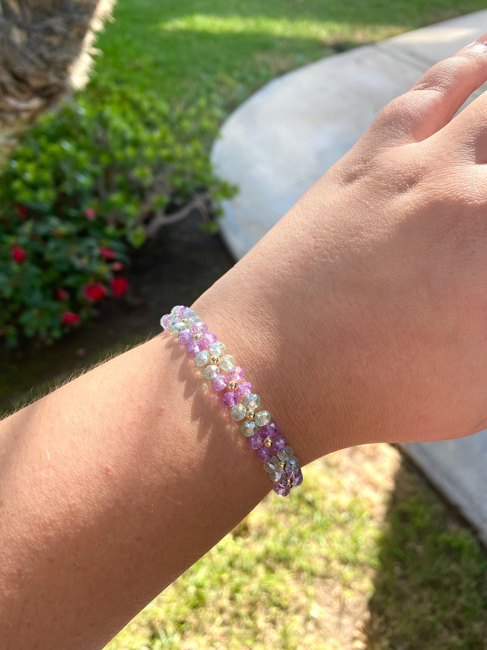 Cute Dainty Pastel Green and Purple Crystal Beaded Bracelet | Bracelet | Mothers Day Gift | Birthday Gift | Bridesmaid Gift | Jewelry