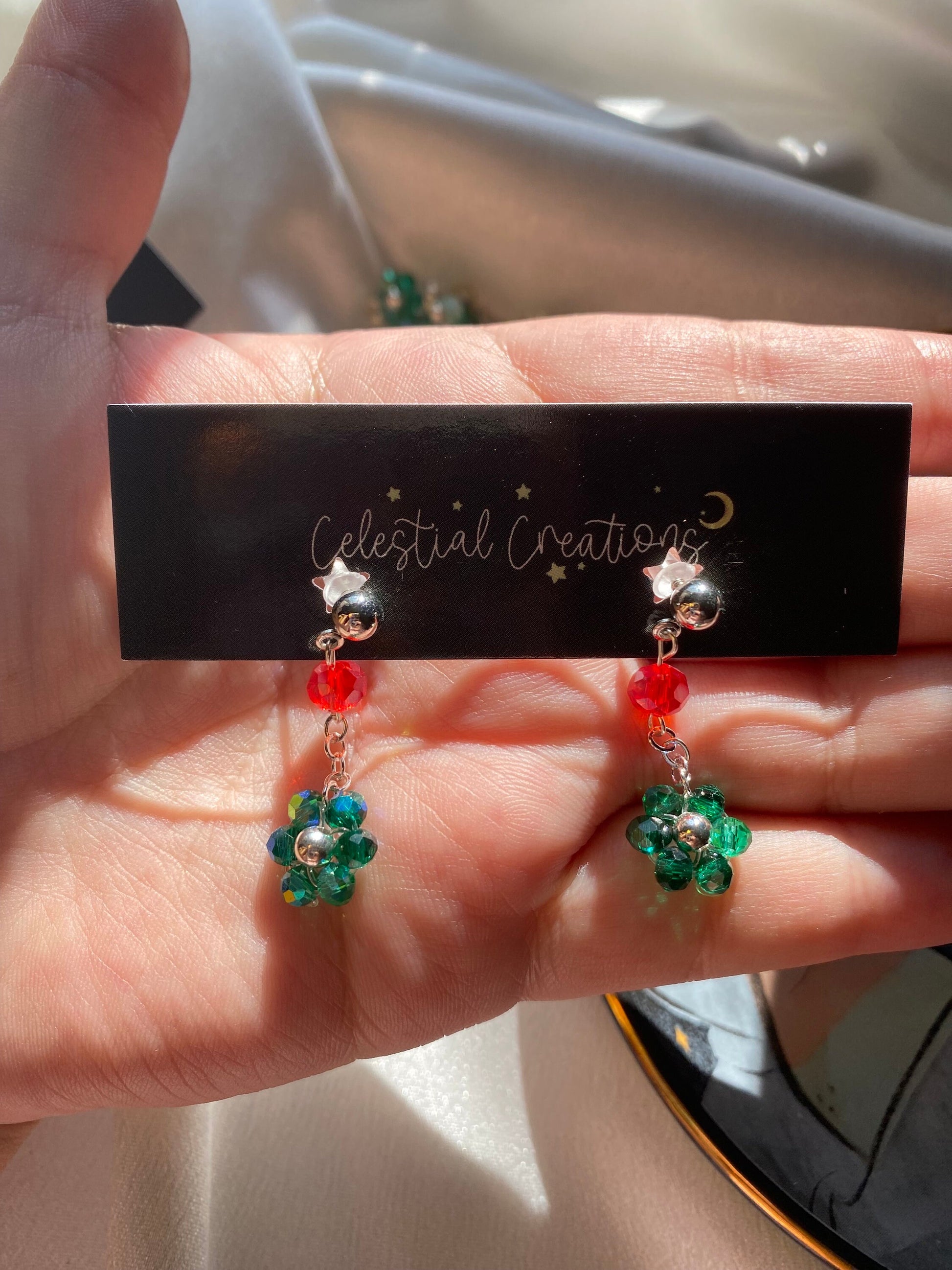 Christmas Joy Bracelet and Earrings Jewelry Set Mothers Day Gift Birthday Bridesmaid For her Handmade Crystal Beads Flower Daisy