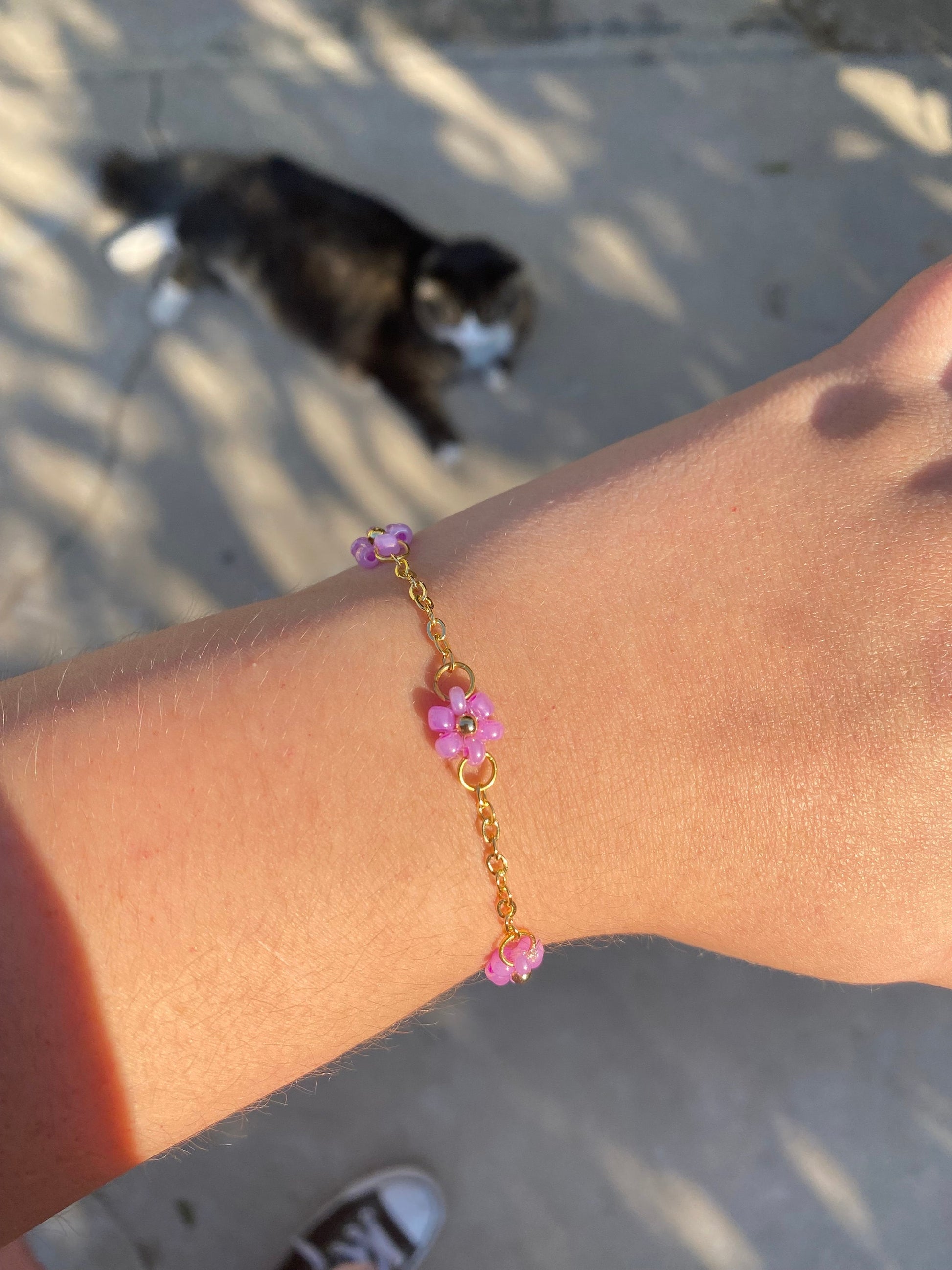 Cute Dainty Pastel Purple Daisy Flower Bracelet | Cute Bracelet | Mothers Day Gift |Birthday Gift|Bridesmaid Gift