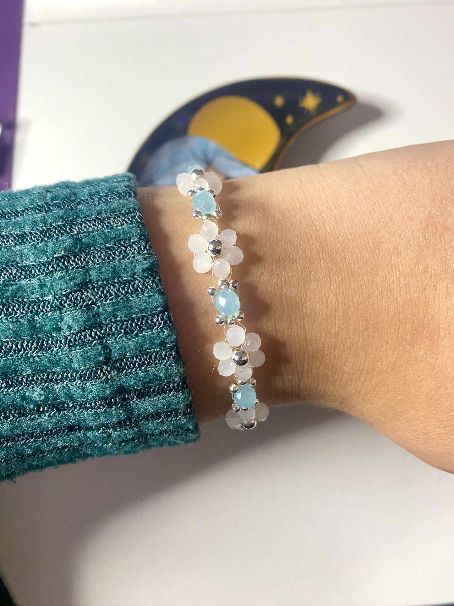 Winter Frost Bracelet and Earrings Christmas Gift Jewelry Set Mothers Day Birthday Bridesmaid Flower Daisy Beaded Valentine For Her Handmade